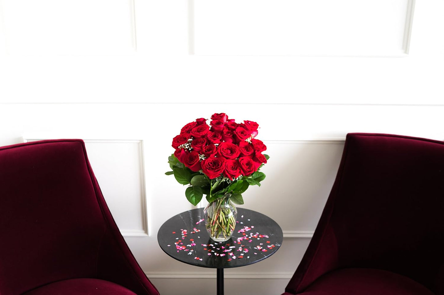 Two Dozen Long Stemmed Red Roses with Glass Vase | Fresh Flower Bouquets for Birthday, Anniversary, Get Well or Celebration